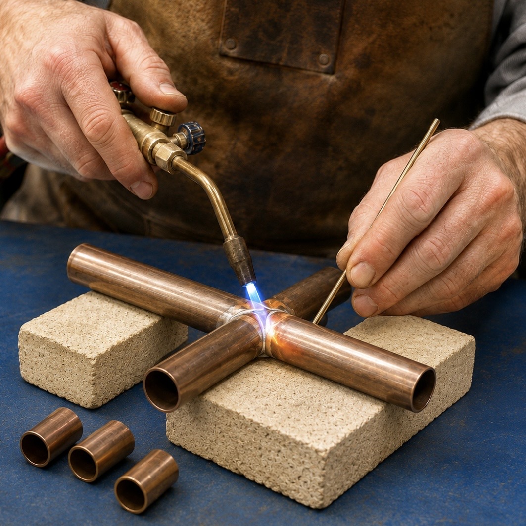 Artisan brazing brass components by hand